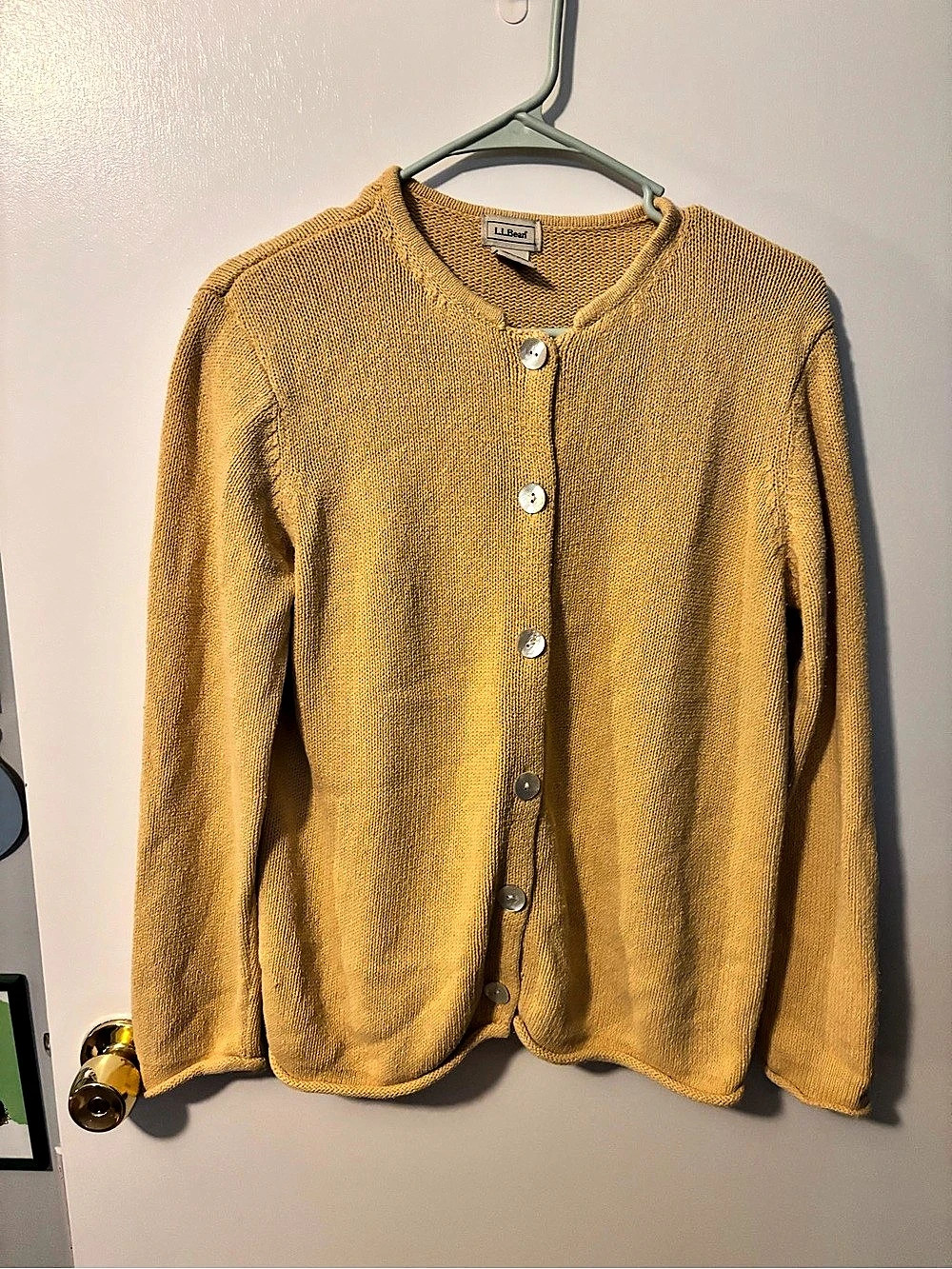 Vintage 90s L.L.Bean Women's Mustard Silk Cotton Blend Cardigan Size Medium